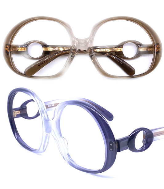 Diana 1970s space age eyeglasses / sunglasses frames with round cutout temples, NOS €perfect