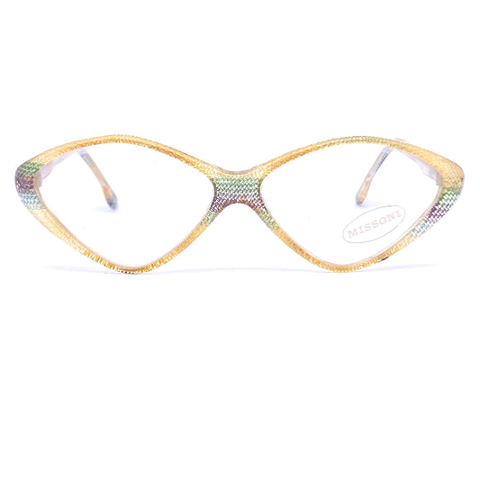 Missoni M309 iconic real colorful knitted fabric inlaid eyeglasses frames hand made in Italy; 80s NOS