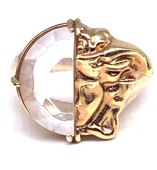 Versace Palazzo split golden medusa head / white crystal ring, BNWT sz 25