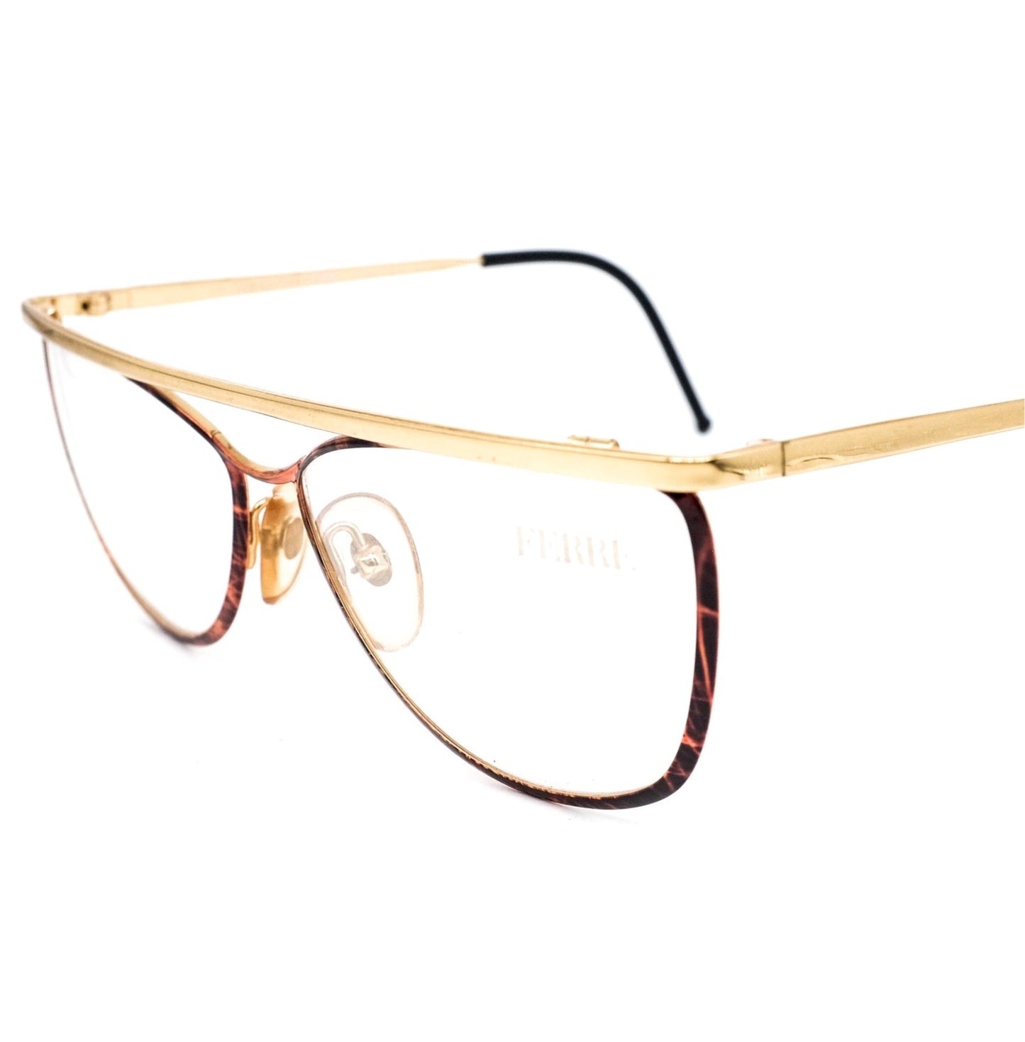 Gianfranco Ferré GFF 39 modernist slim golden metal flat top eyeglasses frames, 1990s NOS Italy