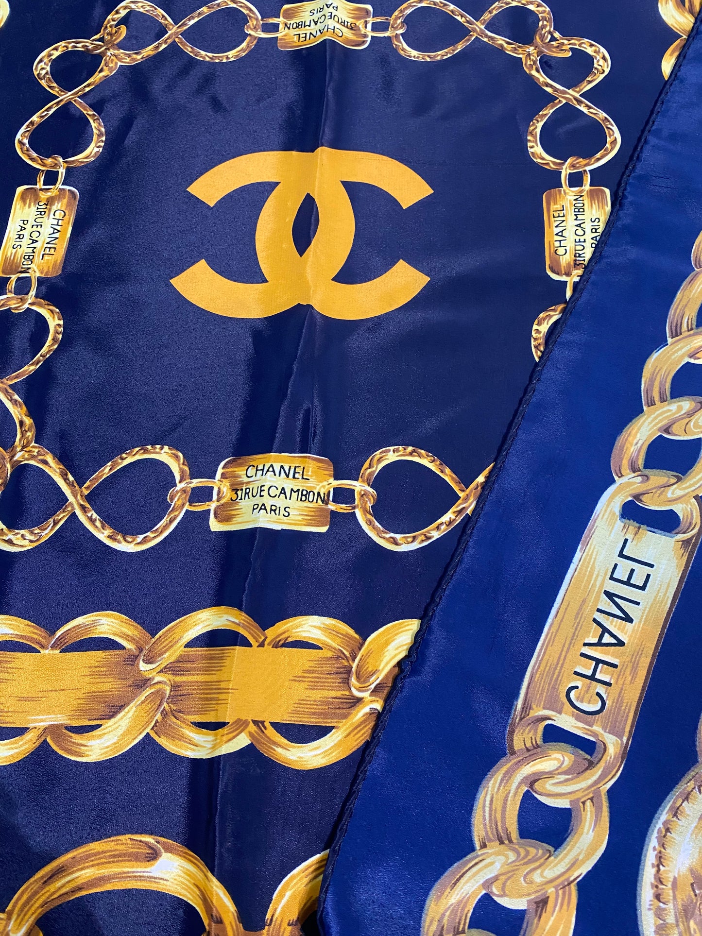 Chanel Paris iconic golden chains silk scarf, great condition