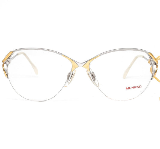 Menrad 390-110 oversized silver/gold metallic eyeglasses frames with cut off hinge design 1980s NOS