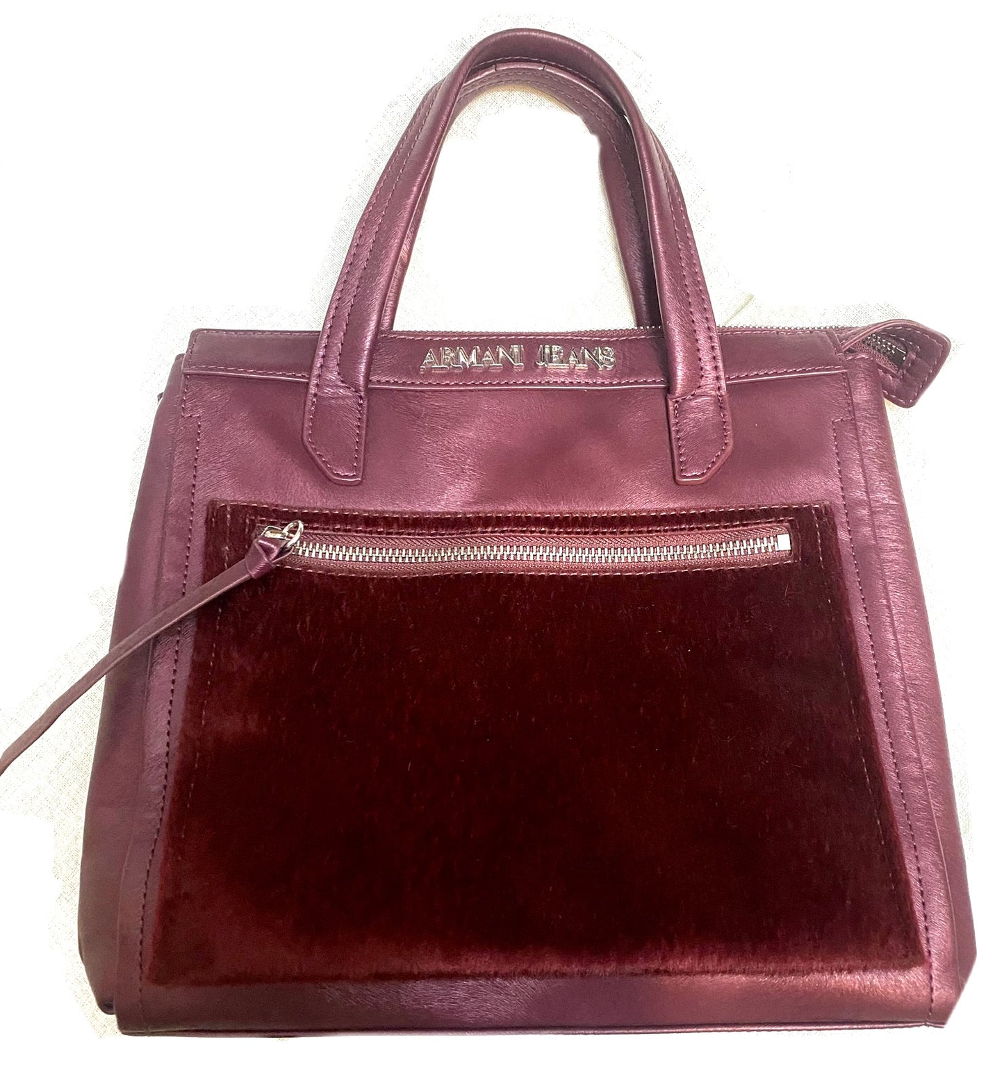 Armani Jeans burgundy vegan leather-fur bag, as new