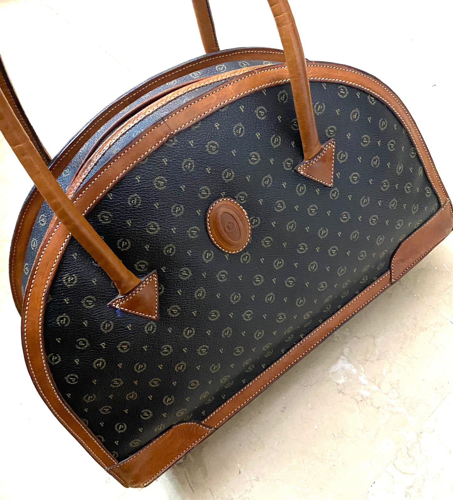 Pollini classy monogram brown 1980s hand bag, minty