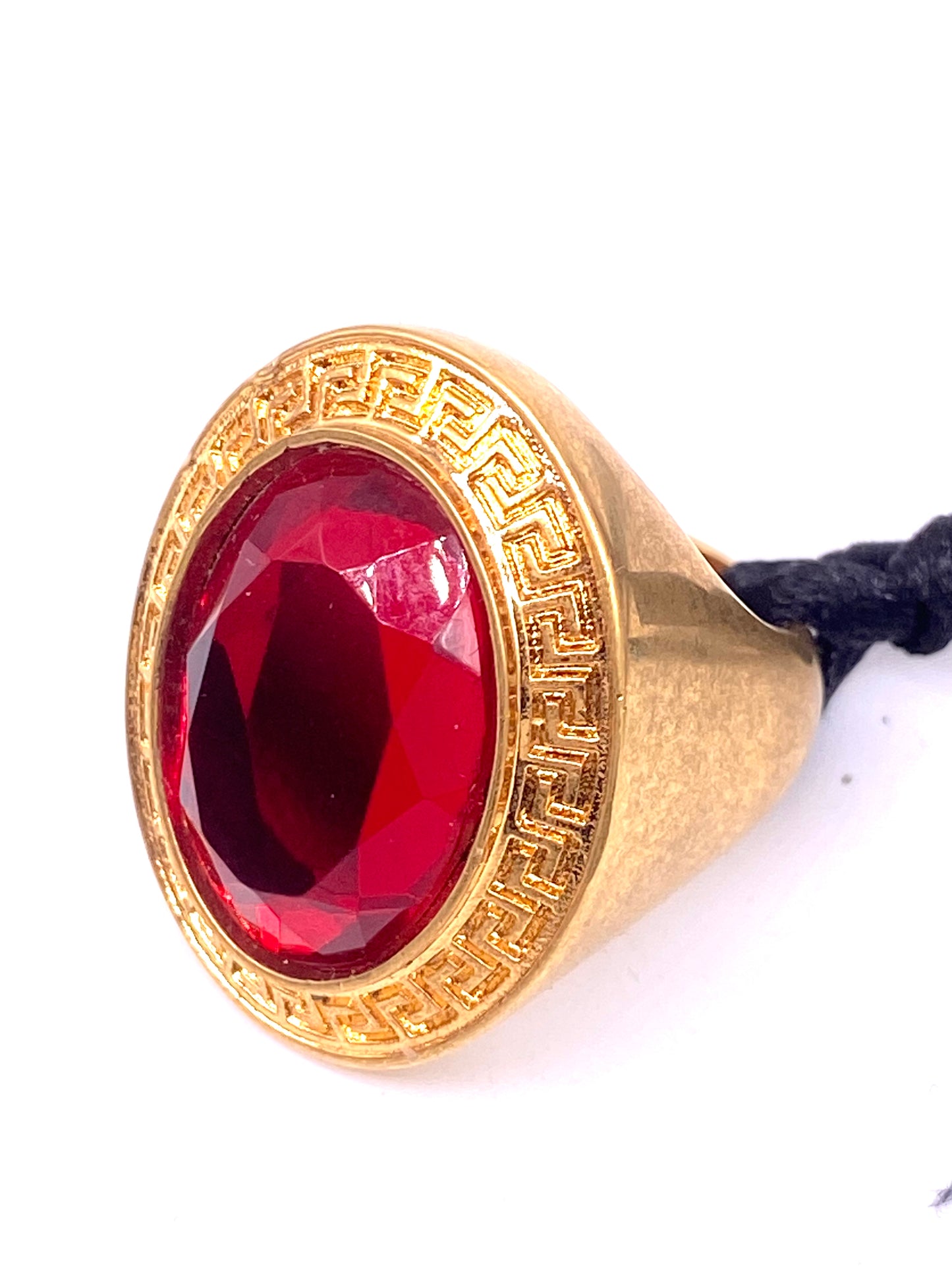 Versace red crystal ring with green framing, BNWT & Box