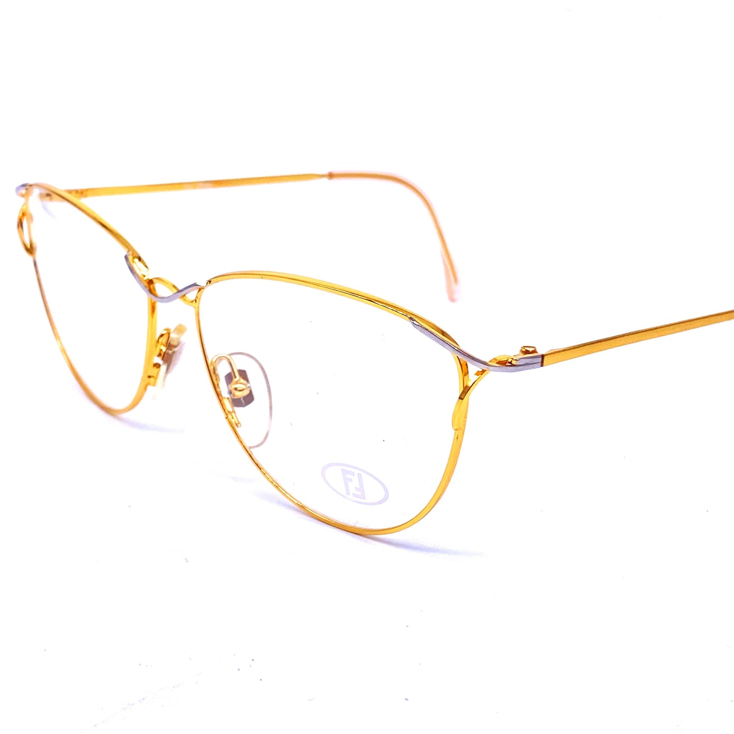 Fendi silver/gold Metal cateye eyeglasses frames, 2 inverted colorways,NOS 80s Italy