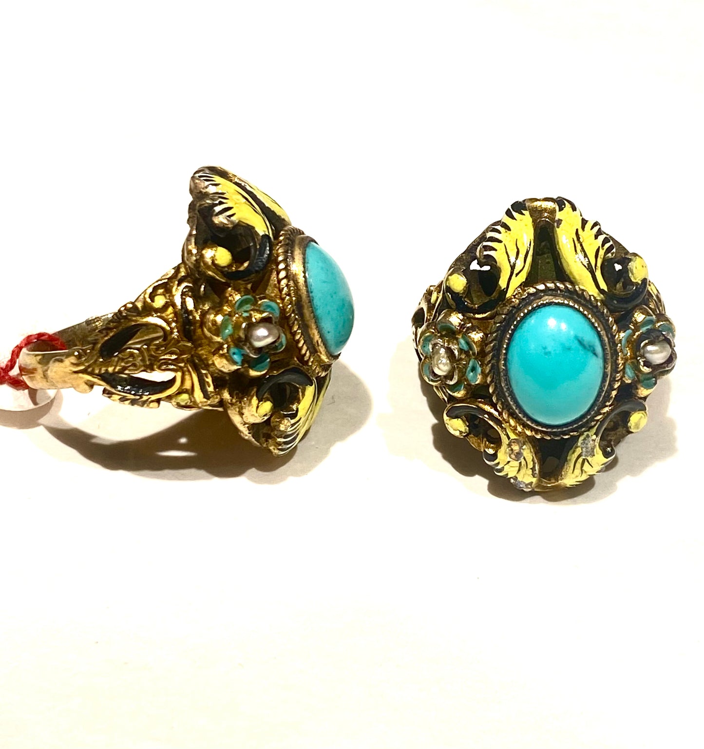 Fabergè style gold plated 900 silver ring with turquoise stone