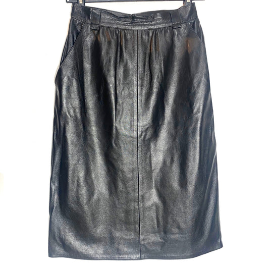 Black lambskin leather pencil skirt with pockets, mint condition 1980s Italy