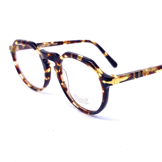 Persol Ratti 313 pantos flat brows glasses frames in demi amber with gold plated signature details, NOS 80s