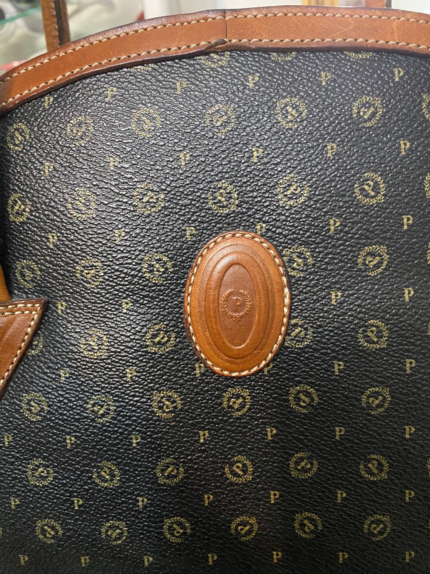 Pollini classy monogram brown 1980s hand bag, minty