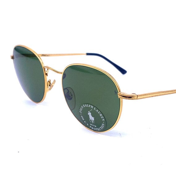 Polo Ralph Lauren NOS 80s round gold plated sunglasses w crystal tempered lenses