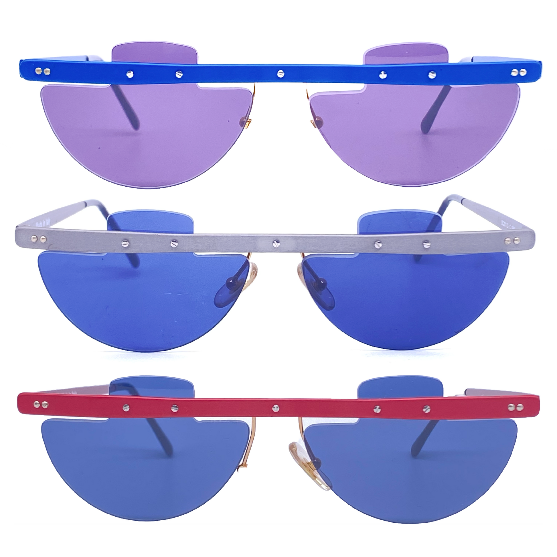 Sin Cos semi circle anodized metal steampunk sunglasses blue