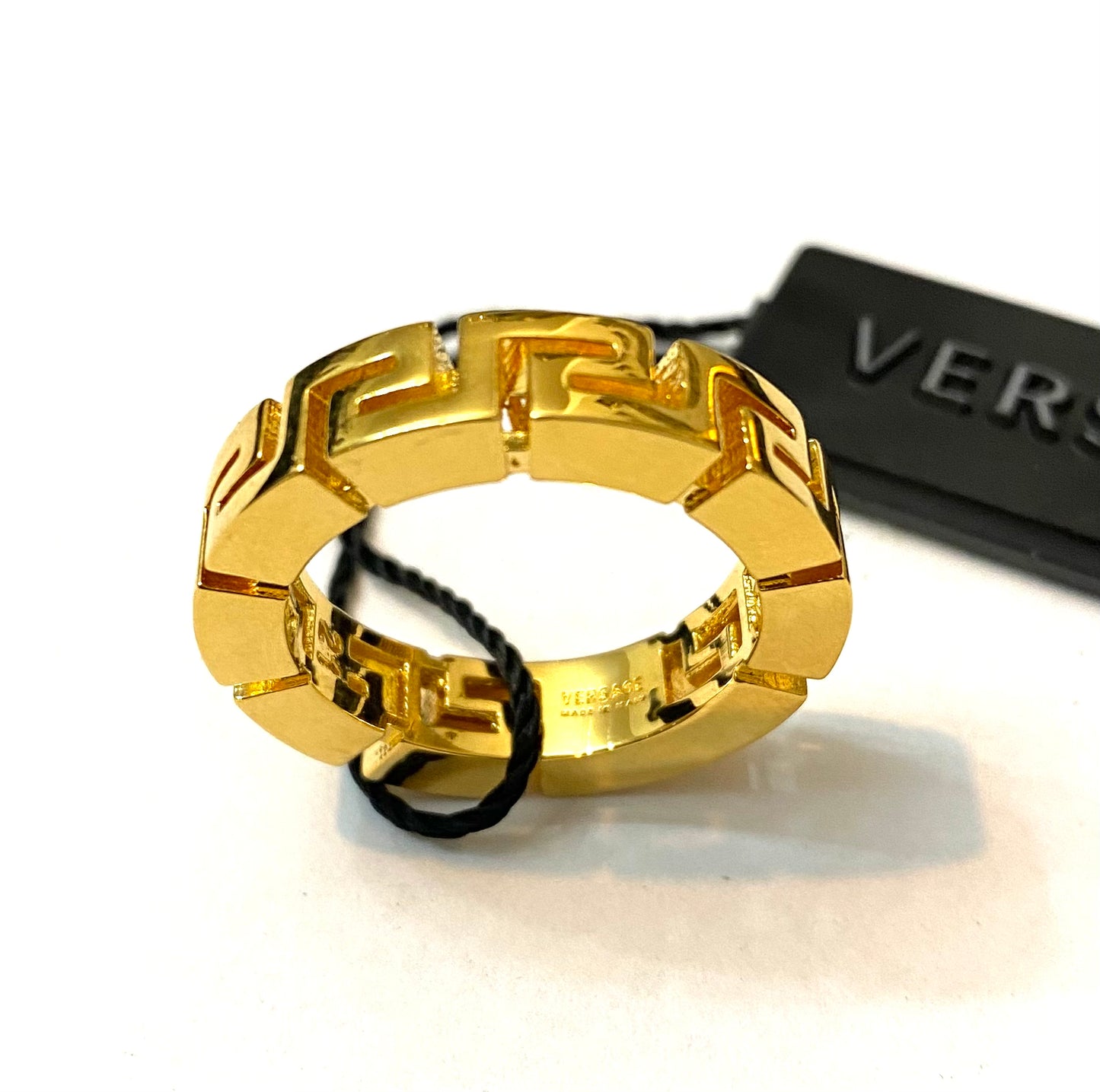 Versace iconic gold plated Greek ring, BNWT and box