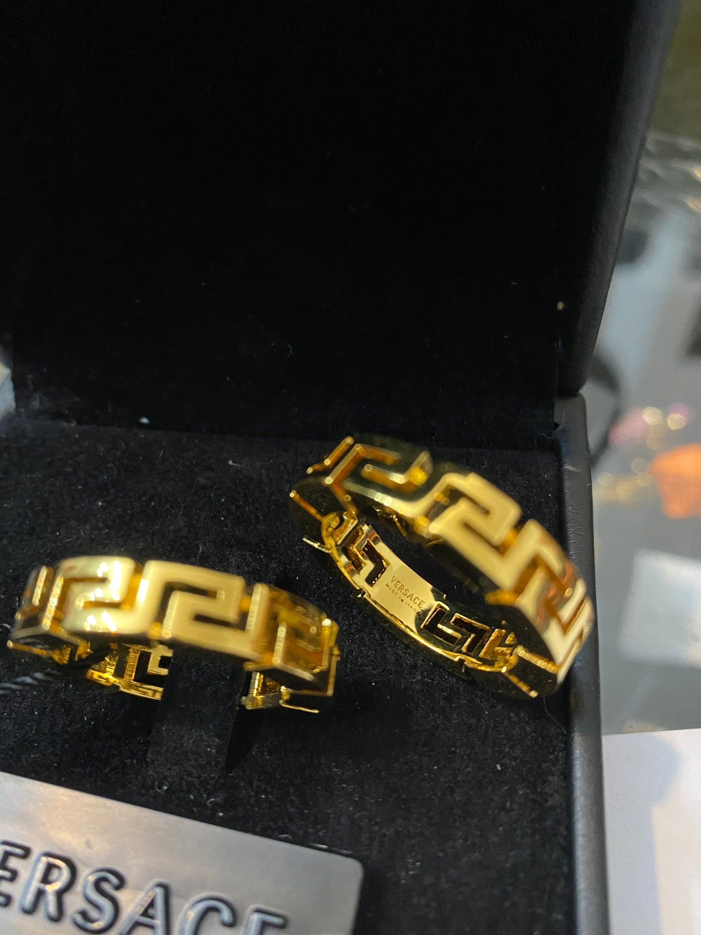 Versace iconic gold plated Greek ring, BNWT and box